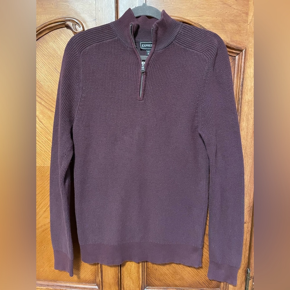 Express Pullover Sweater Burgundy Red 1/4 Zip Ribbed Knit Size Medium